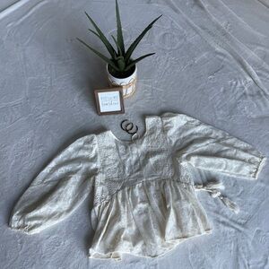 By Together Boho Cream Lace Blouse, Small, open back, eyelet and Lacey detail